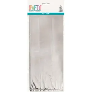 10 Pack Metallic Silver Cello Bags - 12.5cm x 28cm