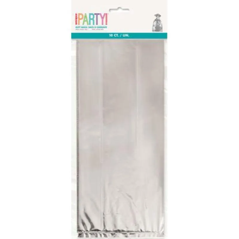 10 Pack Metallic Silver Cello Bags - 12.5cm x 28cm