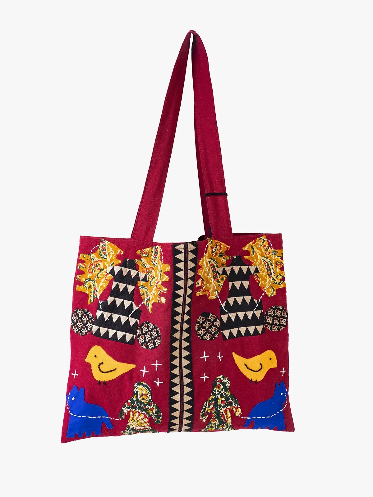 Applique Work Maroon Tote Bag