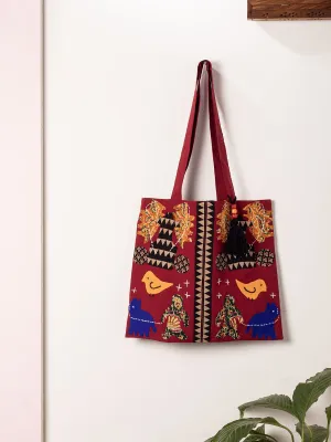 Applique Work Maroon Tote Bag