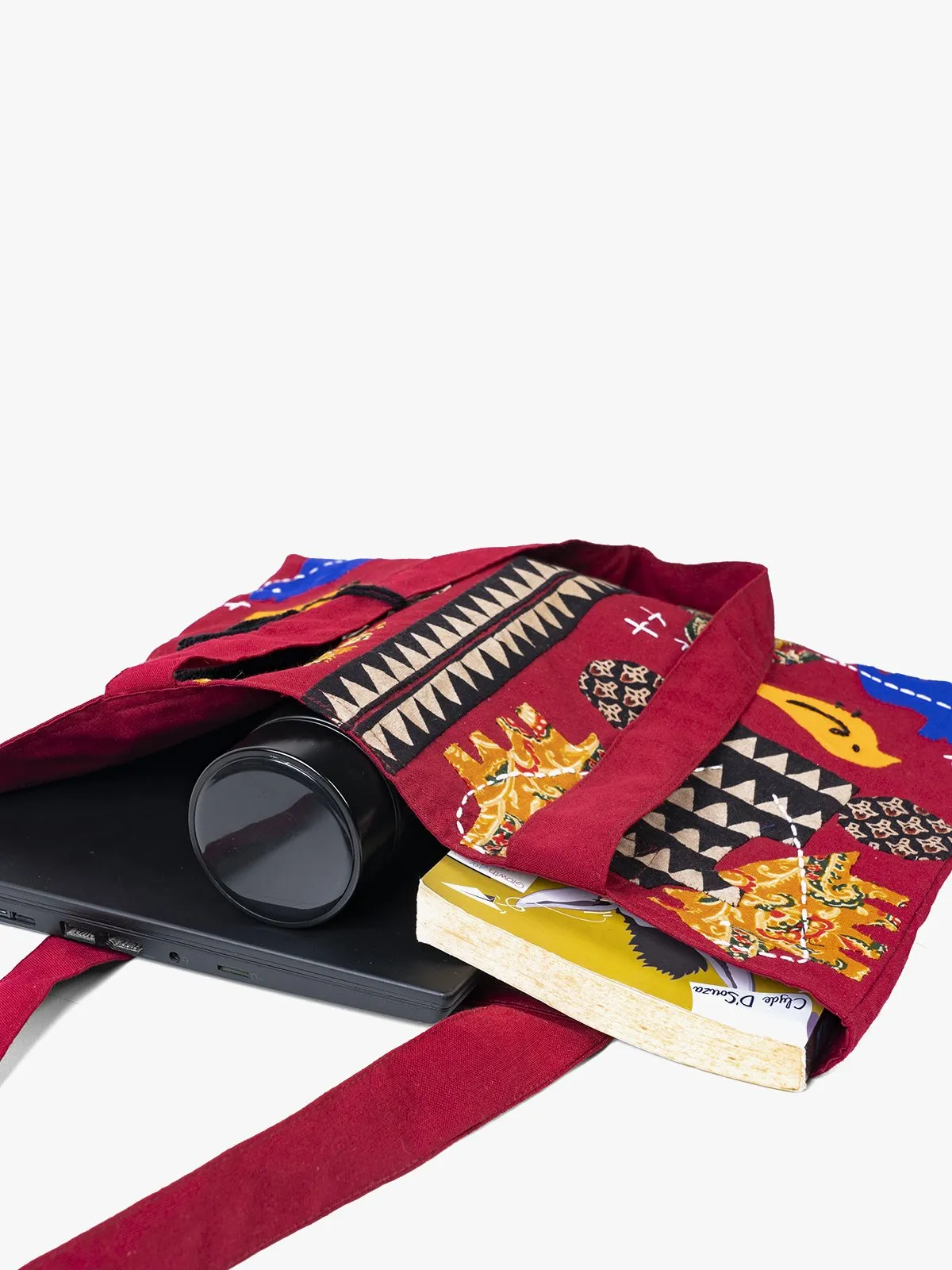Applique Work Maroon Tote Bag