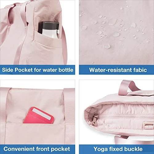 BAGSMART Women Tote Bag, Large Shoulder Bag, Top Handle Handbag with Yoga Mat Buckle for Gym, Work, School, Pink