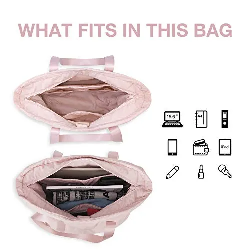 BAGSMART Women Tote Bag, Large Shoulder Bag, Top Handle Handbag with Yoga Mat Buckle for Gym, Work, School, Pink