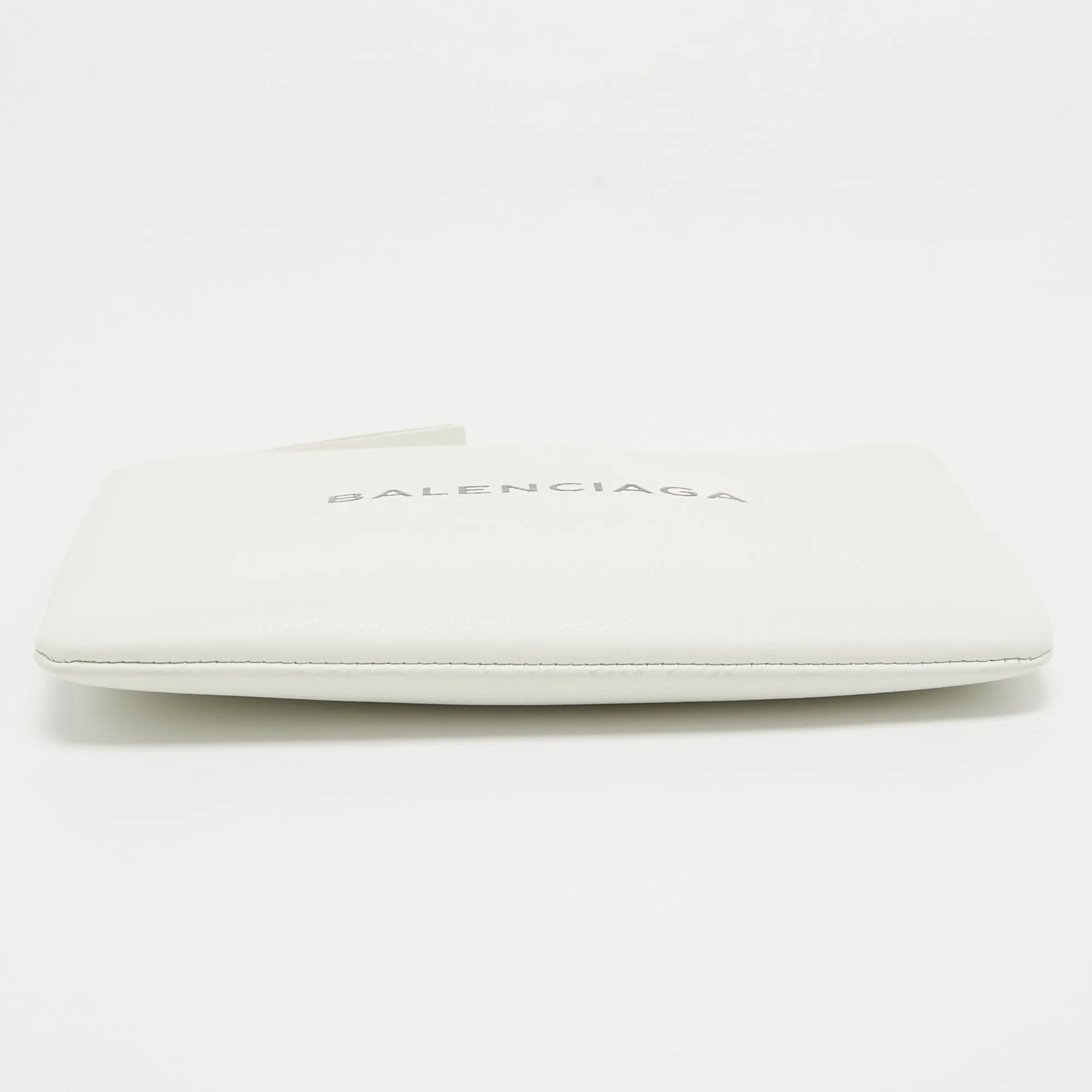 BALENCIAGA White Leather Zip Pouch