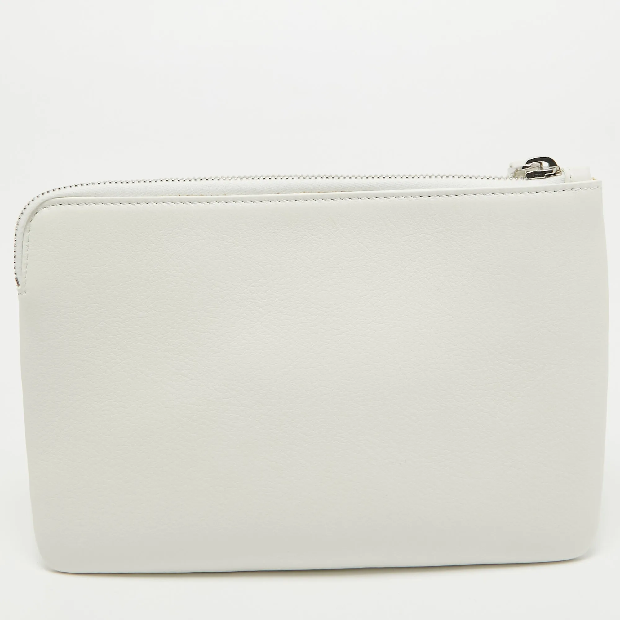 BALENCIAGA White Leather Zip Pouch