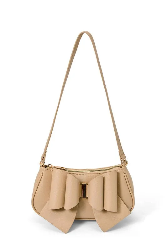 Beige Willow Bow Baguette Shoulder Bag