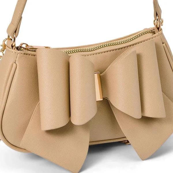 Beige Willow Bow Baguette Shoulder Bag