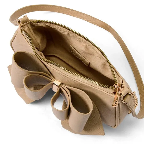 Beige Willow Bow Baguette Shoulder Bag