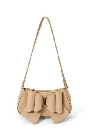Beige Willow Bow Baguette Shoulder Bag