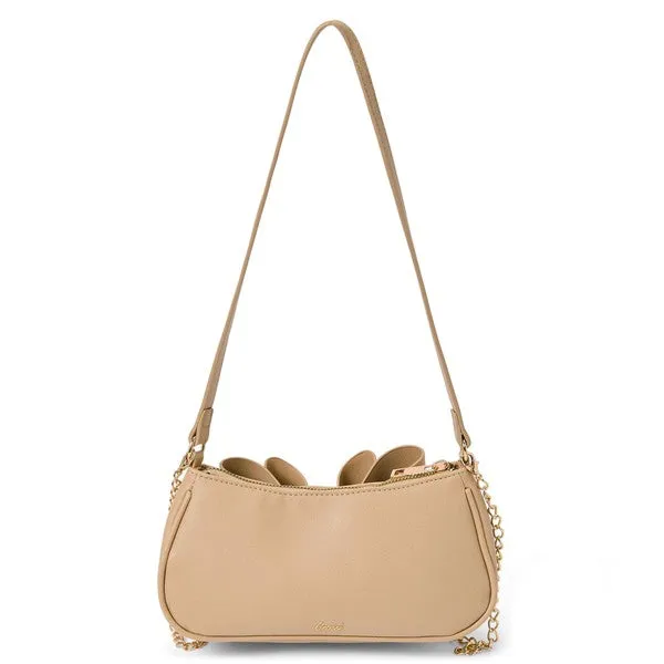 Beige Willow Bow Baguette Shoulder Bag
