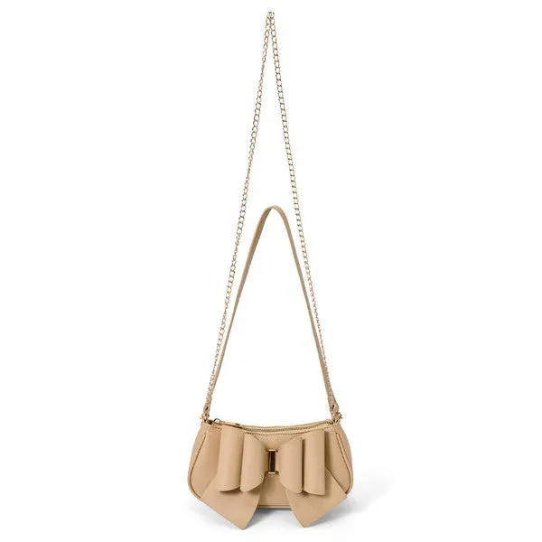 Beige Willow Bow Baguette Shoulder Bag