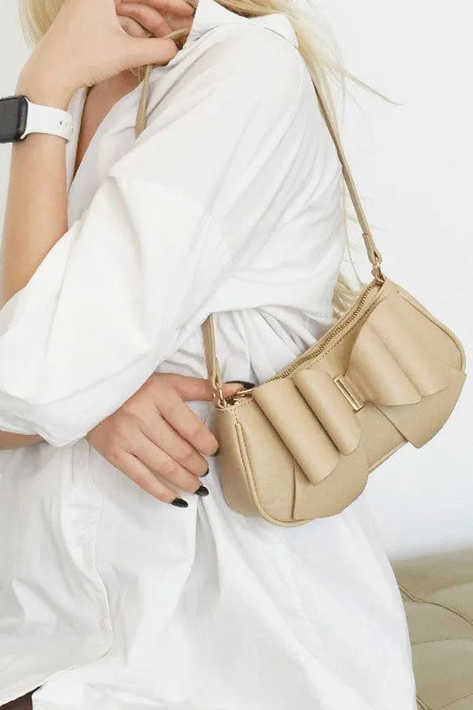 Beige Willow Bow Baguette Shoulder Bag