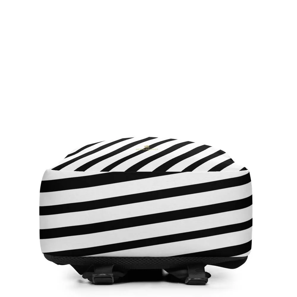 Black Diagonal Striped Backpack, White Stripe  Modern Minimalist Laptop Bag- Made in EU