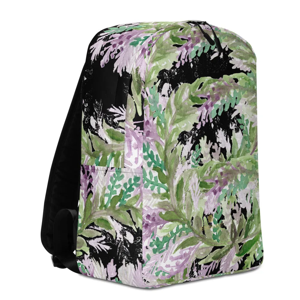 Black Lavender Floral Backpack, Floral Print Women's Laptop Minimalist Bag- Made in EU