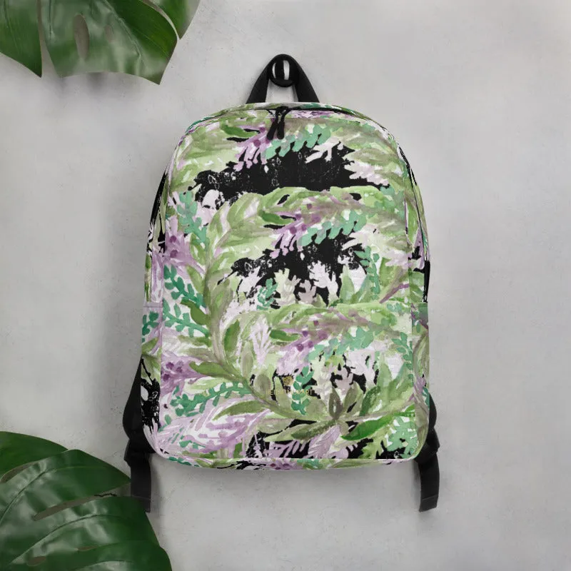 Black Lavender Floral Backpack, Floral Print Women's Laptop Minimalist Bag- Made in EU