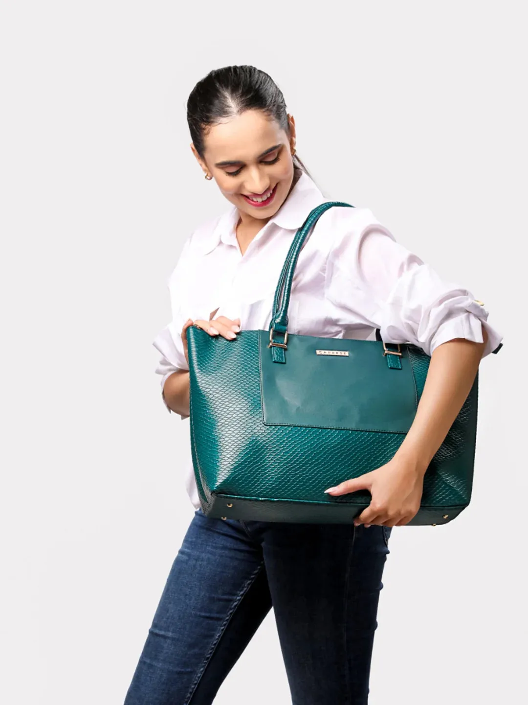 Caprese Fiona Laptop Tote Large Office Handbag Teal