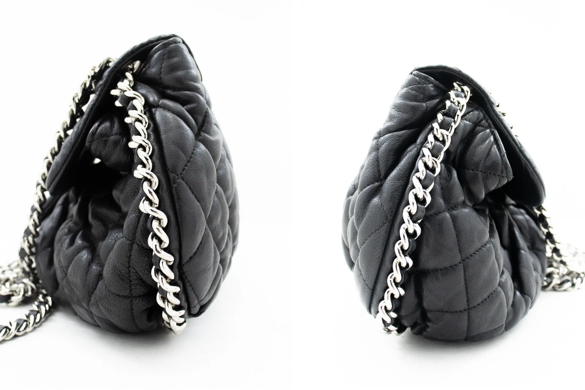 CHANEL Chain Around Shoulder Bag Crossbody Black Calfskin Leather