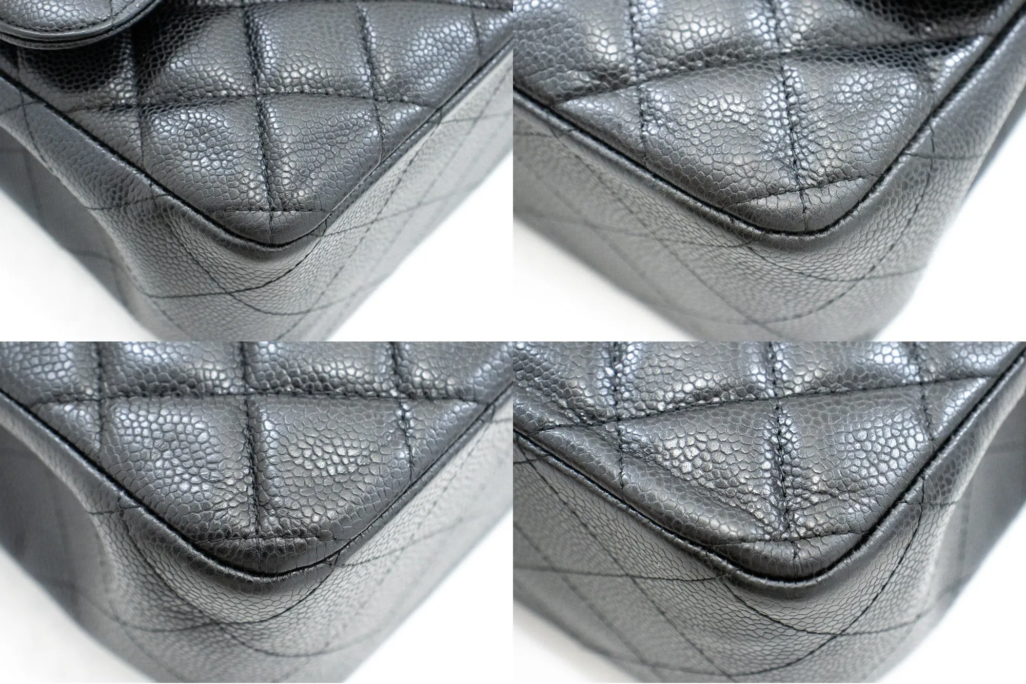 CHANEL Grained Calfskin Large Chain Shoulder Bag W Flap SV Classic