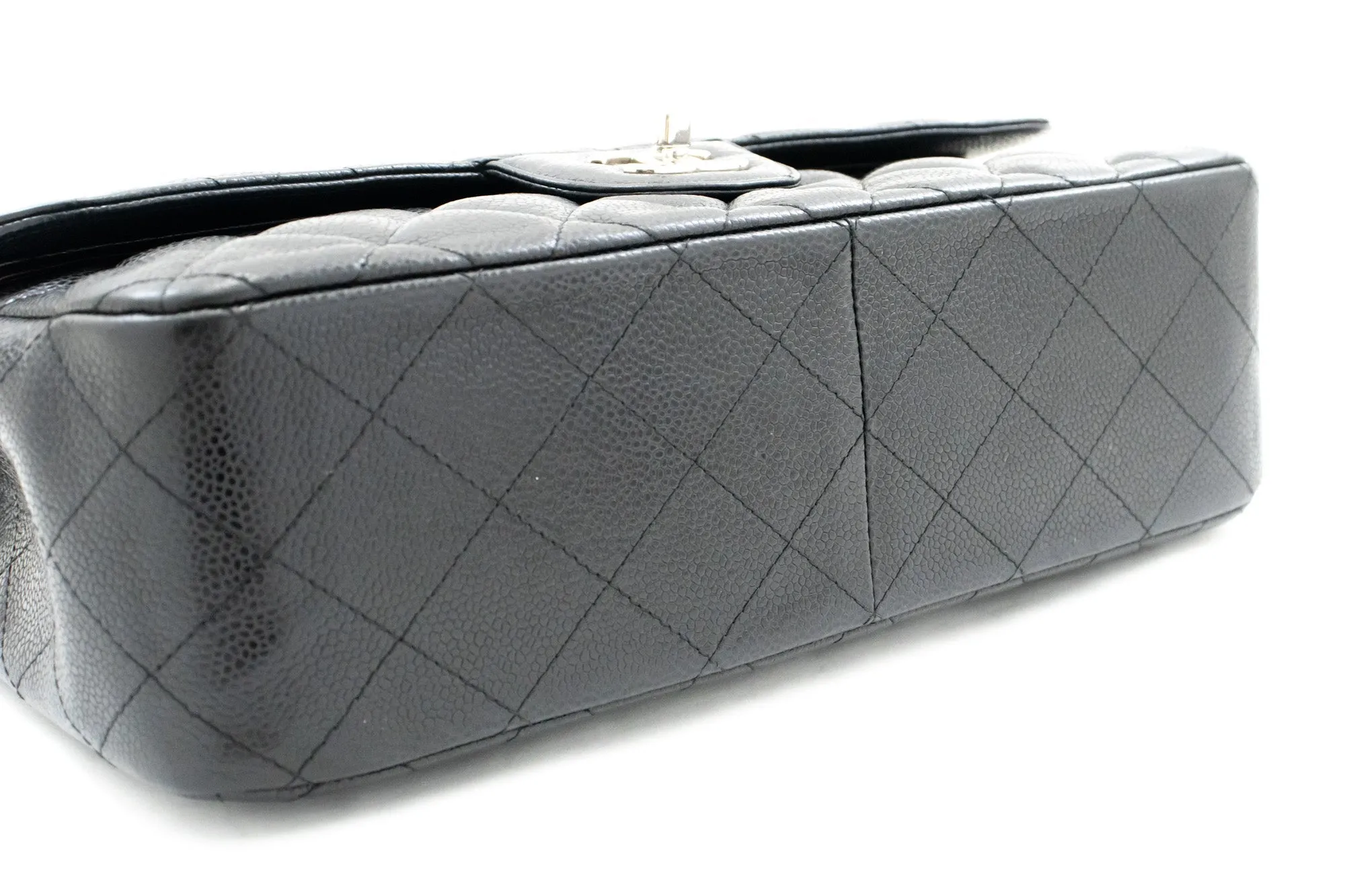 CHANEL Grained Calfskin Large Chain Shoulder Bag W Flap SV Classic