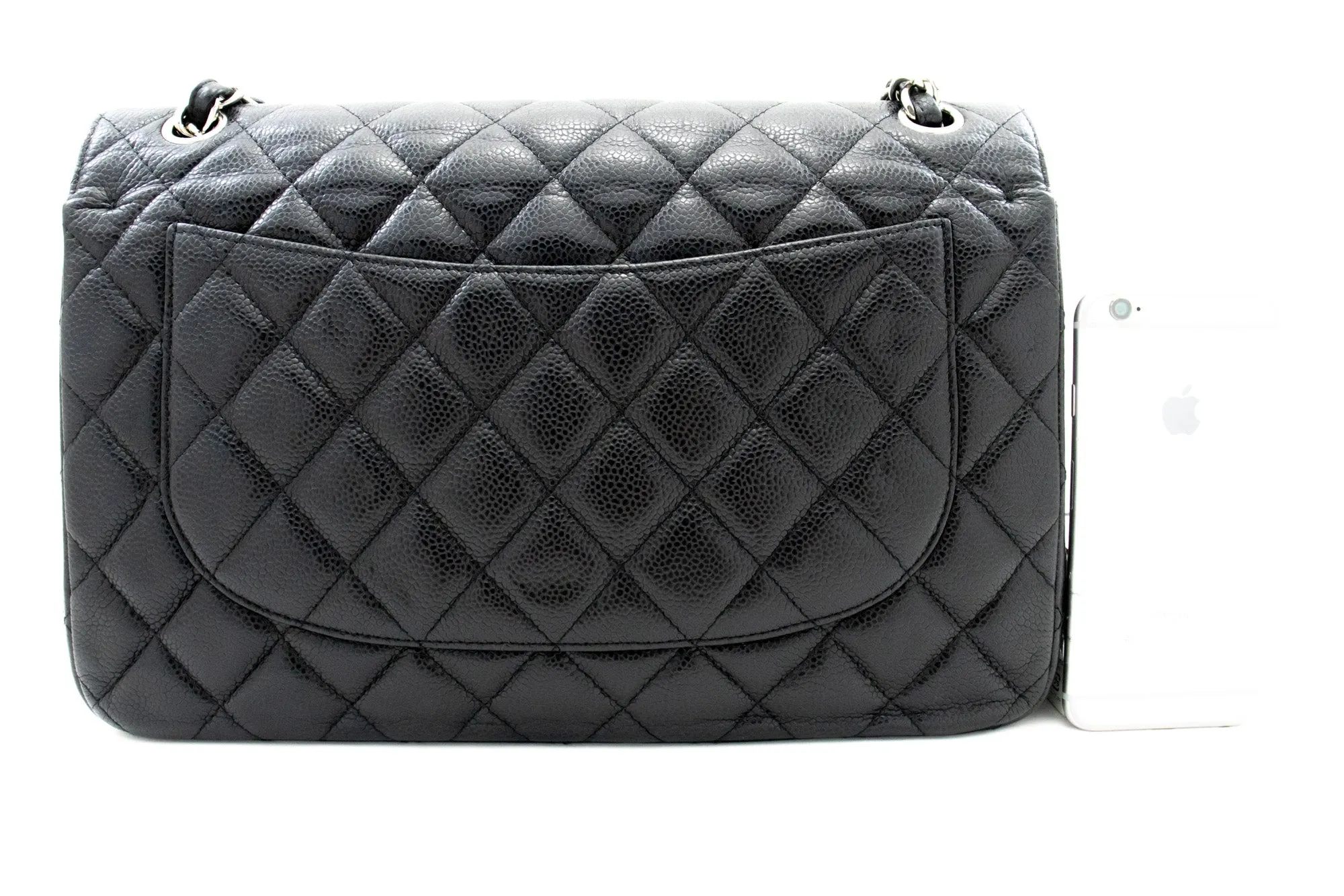 CHANEL Grained Calfskin Large Chain Shoulder Bag W Flap SV Classic