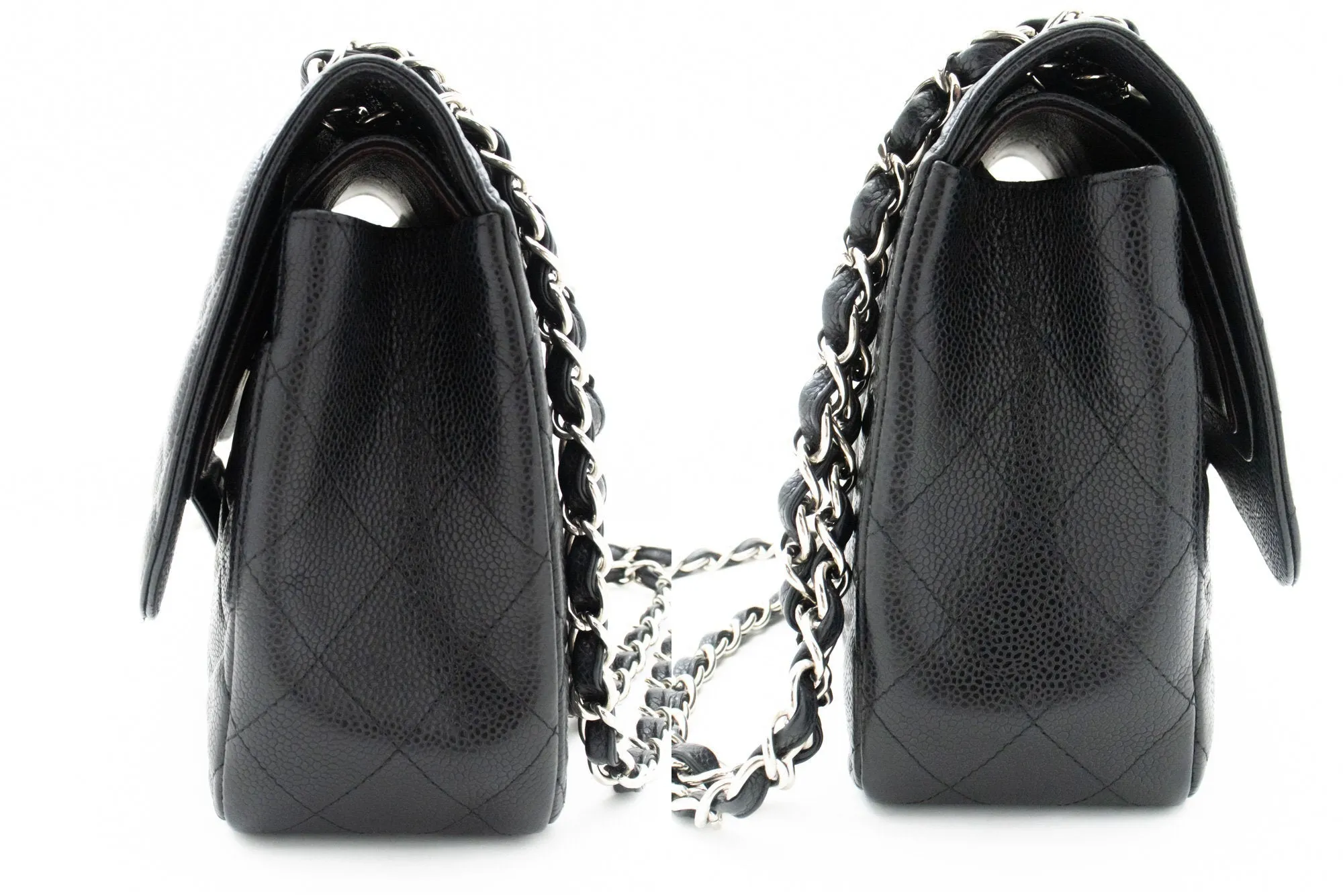 CHANEL Grained Calfskin Large Chain Shoulder Bag W Flap SV Classic
