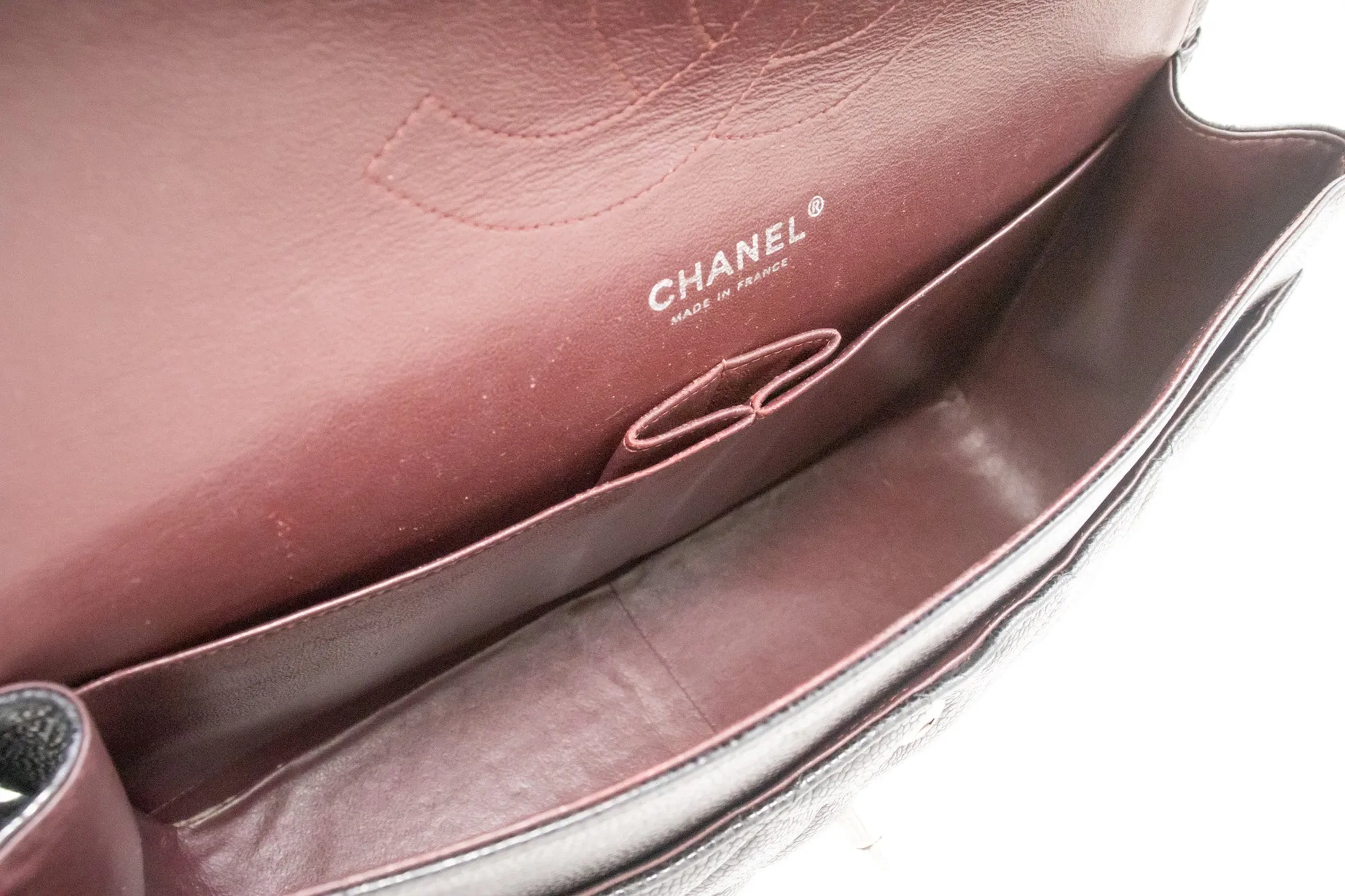 CHANEL Grained Calfskin Large Chain Shoulder Bag W Flap SV Classic