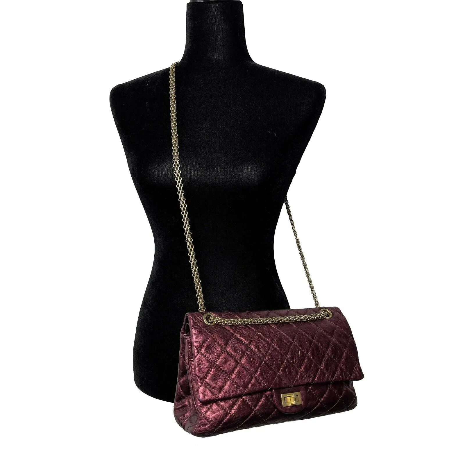 CHANEL - Metallic Quilted Calfskin 2.55 Reissue 227 Double Flap - Maroon