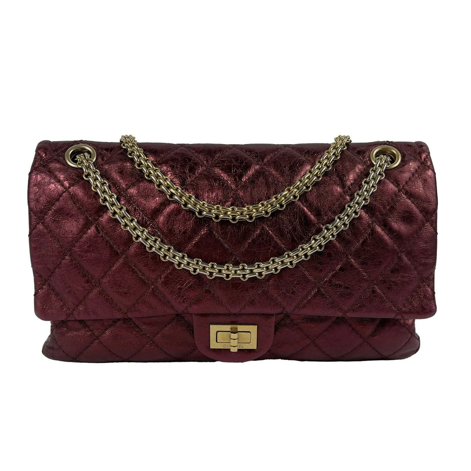 CHANEL - Metallic Quilted Calfskin 2.55 Reissue 227 Double Flap - Maroon