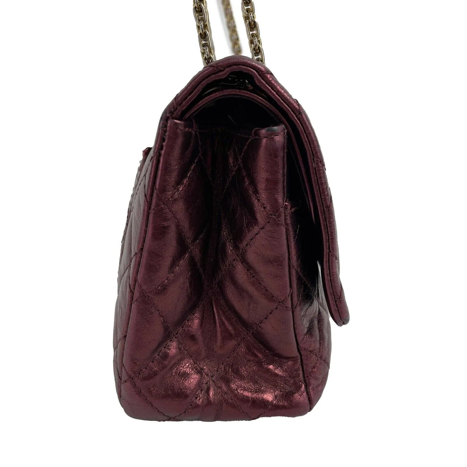 CHANEL - Metallic Quilted Calfskin 2.55 Reissue 227 Double Flap - Maroon