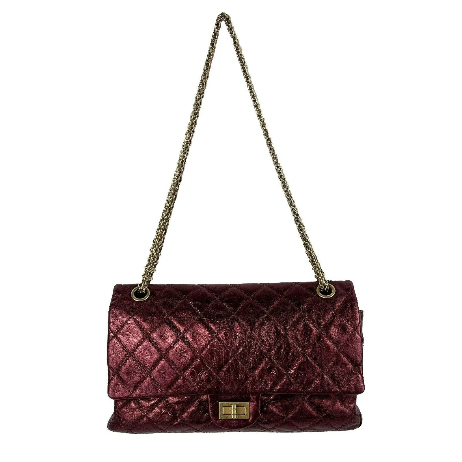 CHANEL - Metallic Quilted Calfskin 2.55 Reissue 227 Double Flap - Maroon