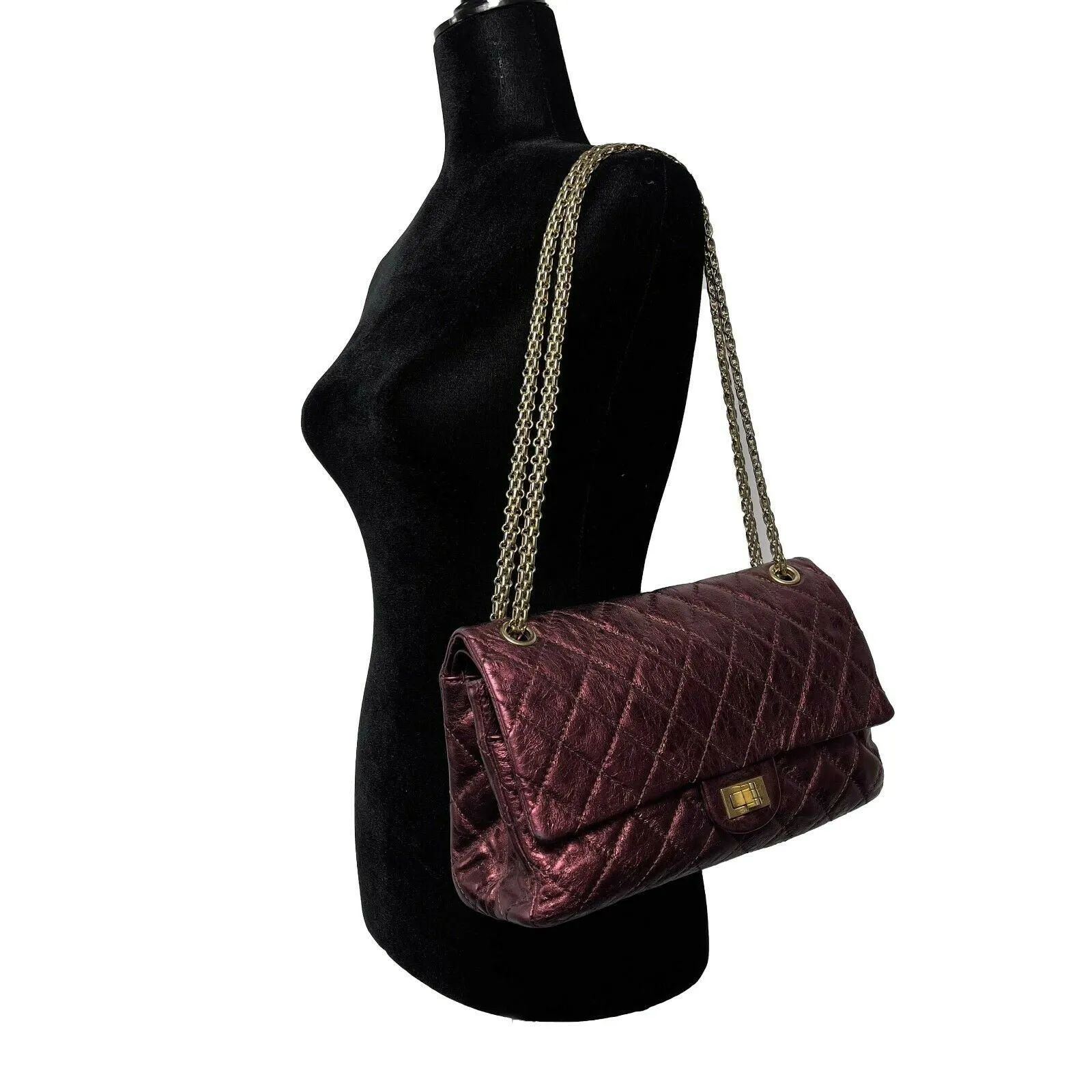 CHANEL - Metallic Quilted Calfskin 2.55 Reissue 227 Double Flap - Maroon