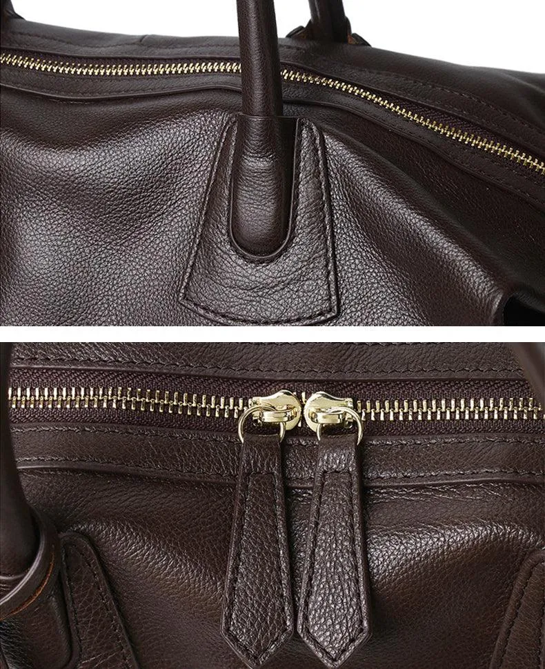 Classic Premium Leather Large Travel Tote Bag | Genuine Leather Women's Shoulder Weekend and Crossbody Bag
