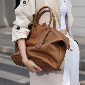Classic Premium Leather Large Travel Tote Bag | Genuine Leather Women's Shoulder Weekend and Crossbody Bag
