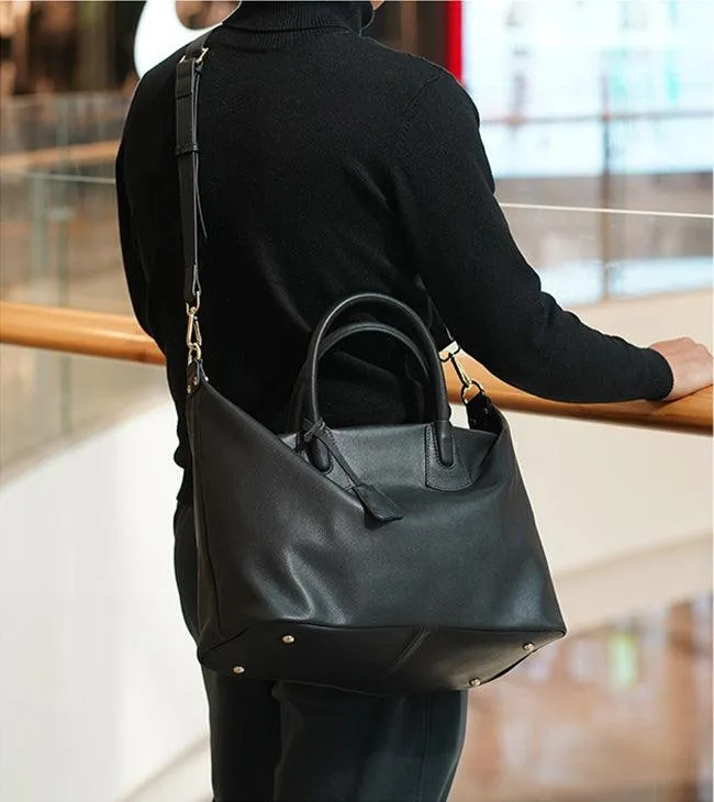 Classic Premium Leather Large Travel Tote Bag | Genuine Leather Women's Shoulder Weekend and Crossbody Bag