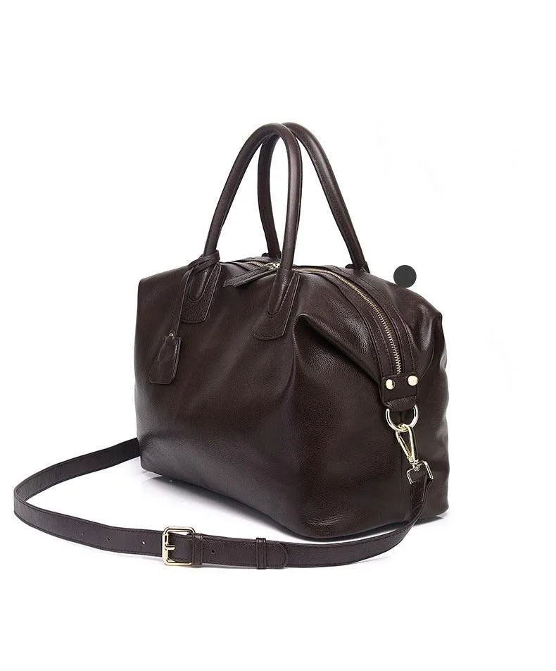 Classic Premium Leather Large Travel Tote Bag | Genuine Leather Women's Shoulder Weekend and Crossbody Bag