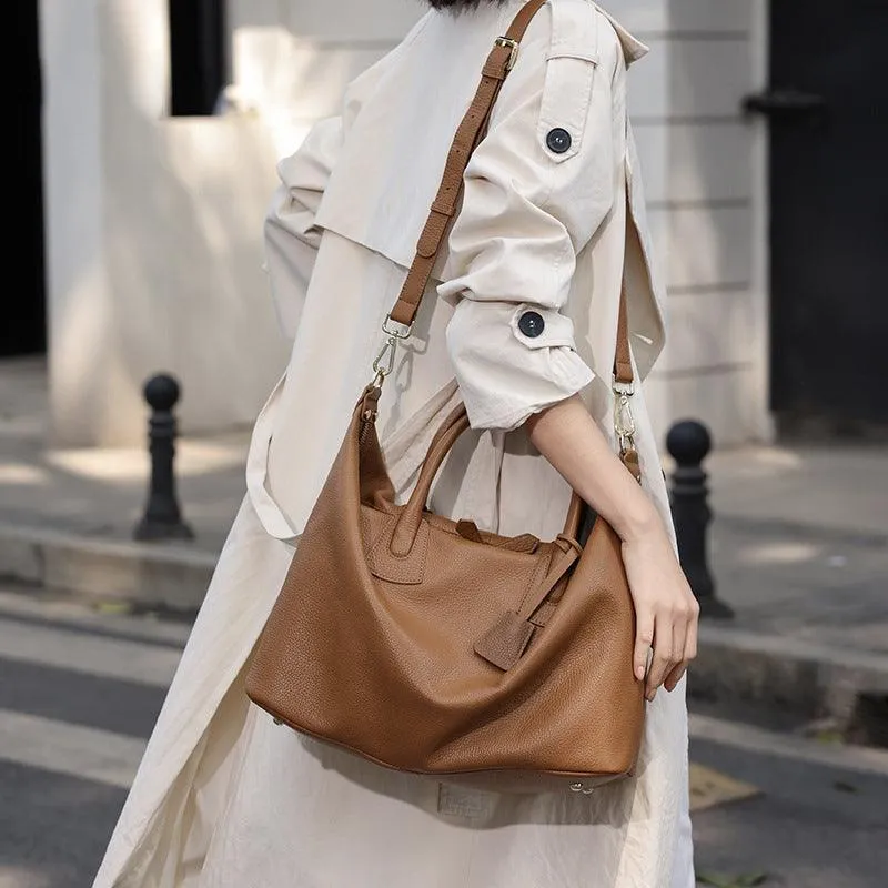 Classic Premium Leather Large Travel Tote Bag | Genuine Leather Women's Shoulder Weekend and Crossbody Bag