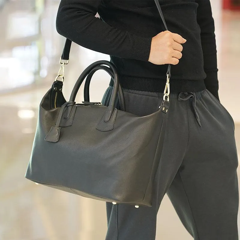 Classic Premium Leather Large Travel Tote Bag | Genuine Leather Women's Shoulder Weekend and Crossbody Bag