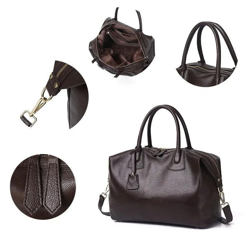 Classic Premium Leather Large Travel Tote Bag | Genuine Leather Women's Shoulder Weekend and Crossbody Bag