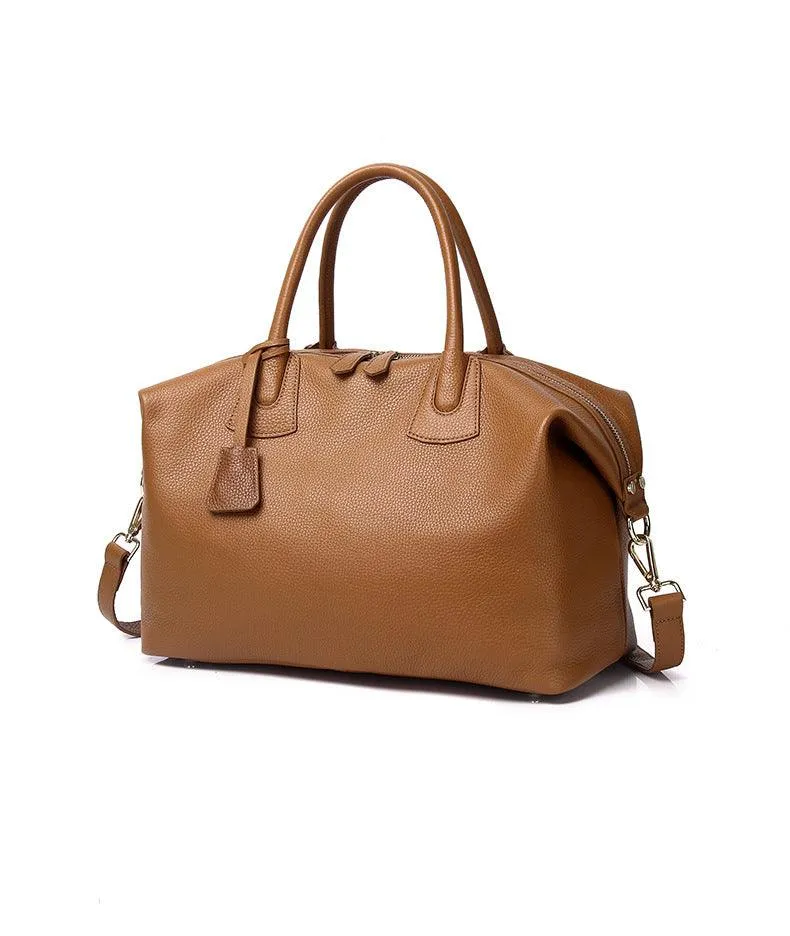 Classic Premium Leather Large Travel Tote Bag | Genuine Leather Women's Shoulder Weekend and Crossbody Bag