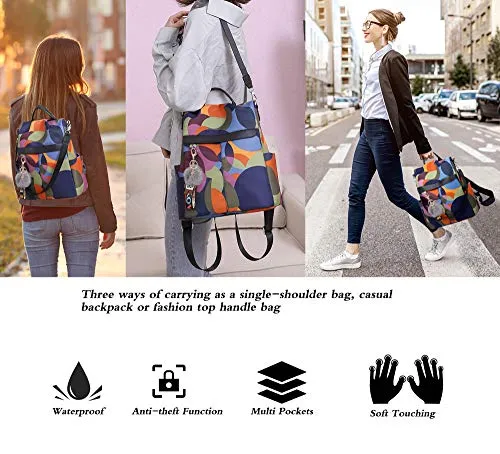 COFIHOME HAOOT Fashion Backpack for Women Waterproof Rucksack Daypack Anti-theft Shoulder Bag Handbag Casual Travel Bag Hiking Backpack Purse with Pom Pom Keychain