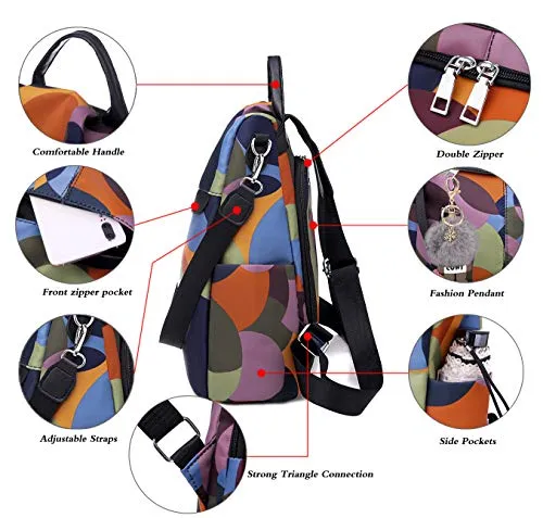 COFIHOME HAOOT Fashion Backpack for Women Waterproof Rucksack Daypack Anti-theft Shoulder Bag Handbag Casual Travel Bag Hiking Backpack Purse with Pom Pom Keychain