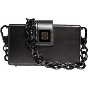 Dolce & Gabbana Metallic Gray DG BOX Leather Shoulder Chain Strap Bag