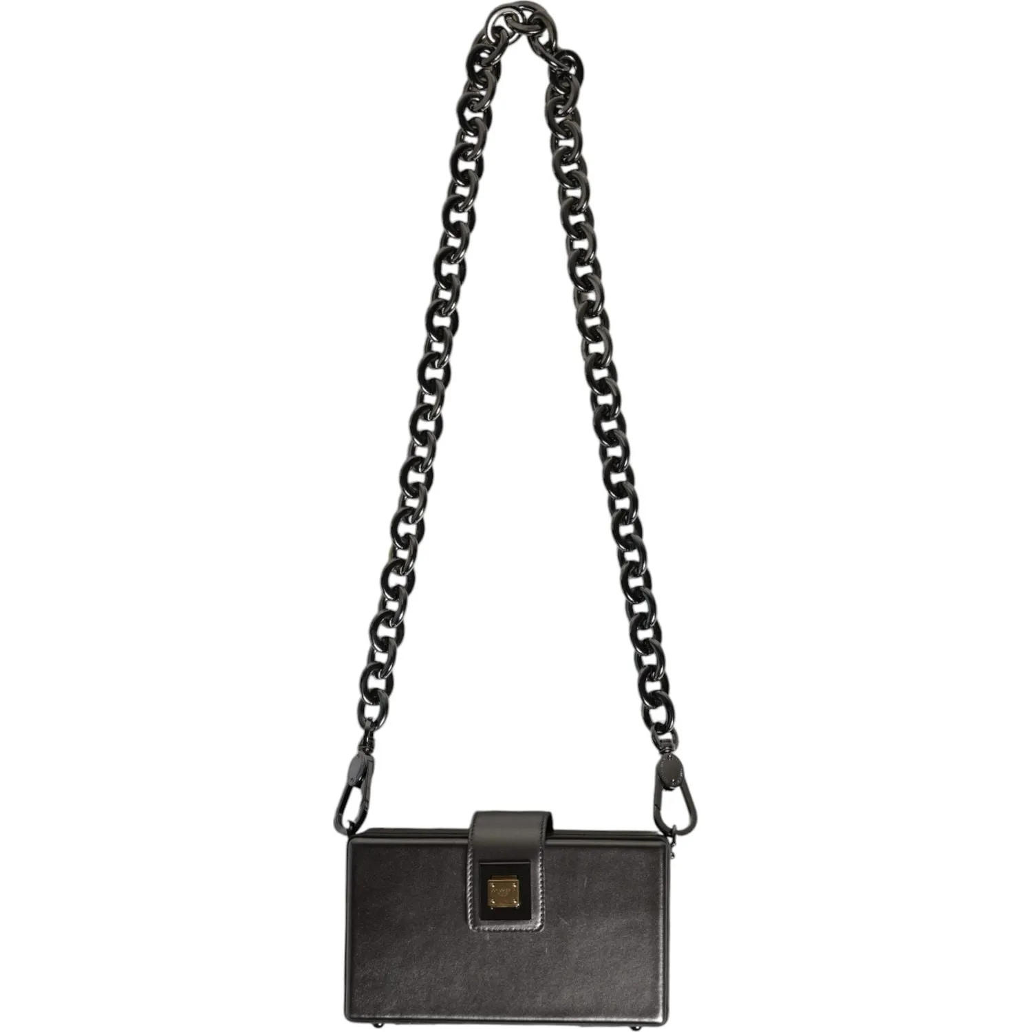 Dolce & Gabbana Metallic Gray DG BOX Leather Shoulder Chain Strap Bag