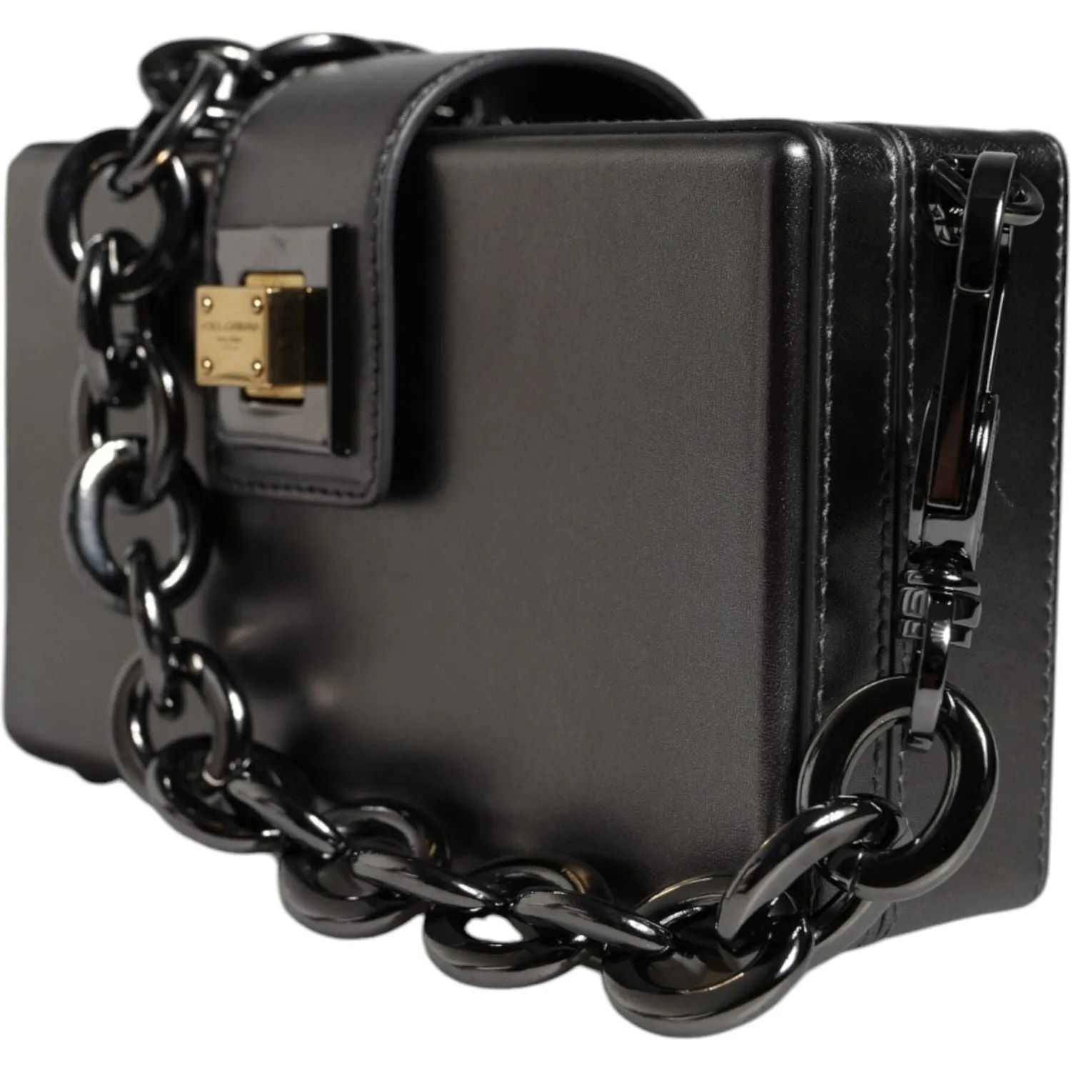 Dolce & Gabbana Metallic Gray DG BOX Leather Shoulder Chain Strap Bag