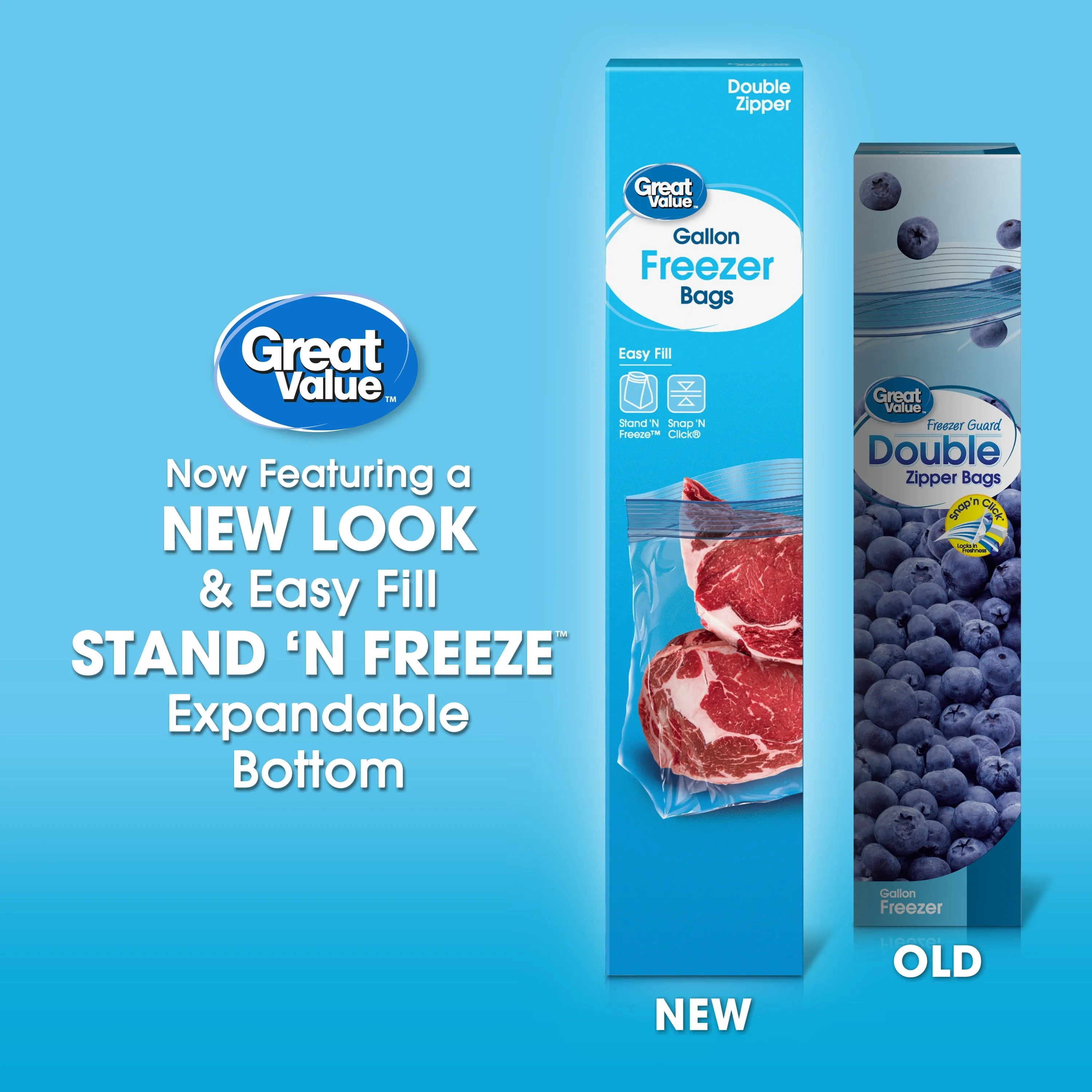 Great Value Freezer Guard Double Zipper Freezer Bags, Gallon, 20 Count