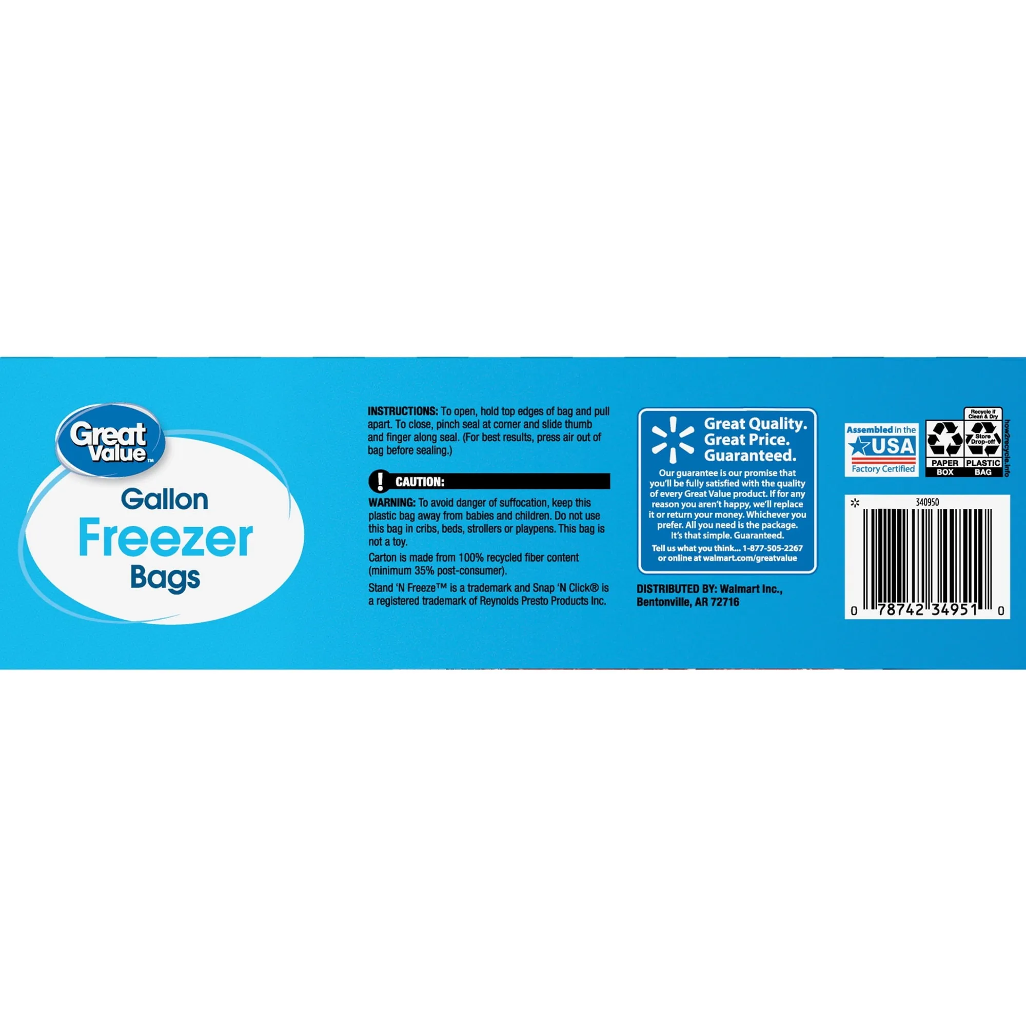 Great Value Freezer Guard Double Zipper Freezer Bags, Gallon, 20 Count