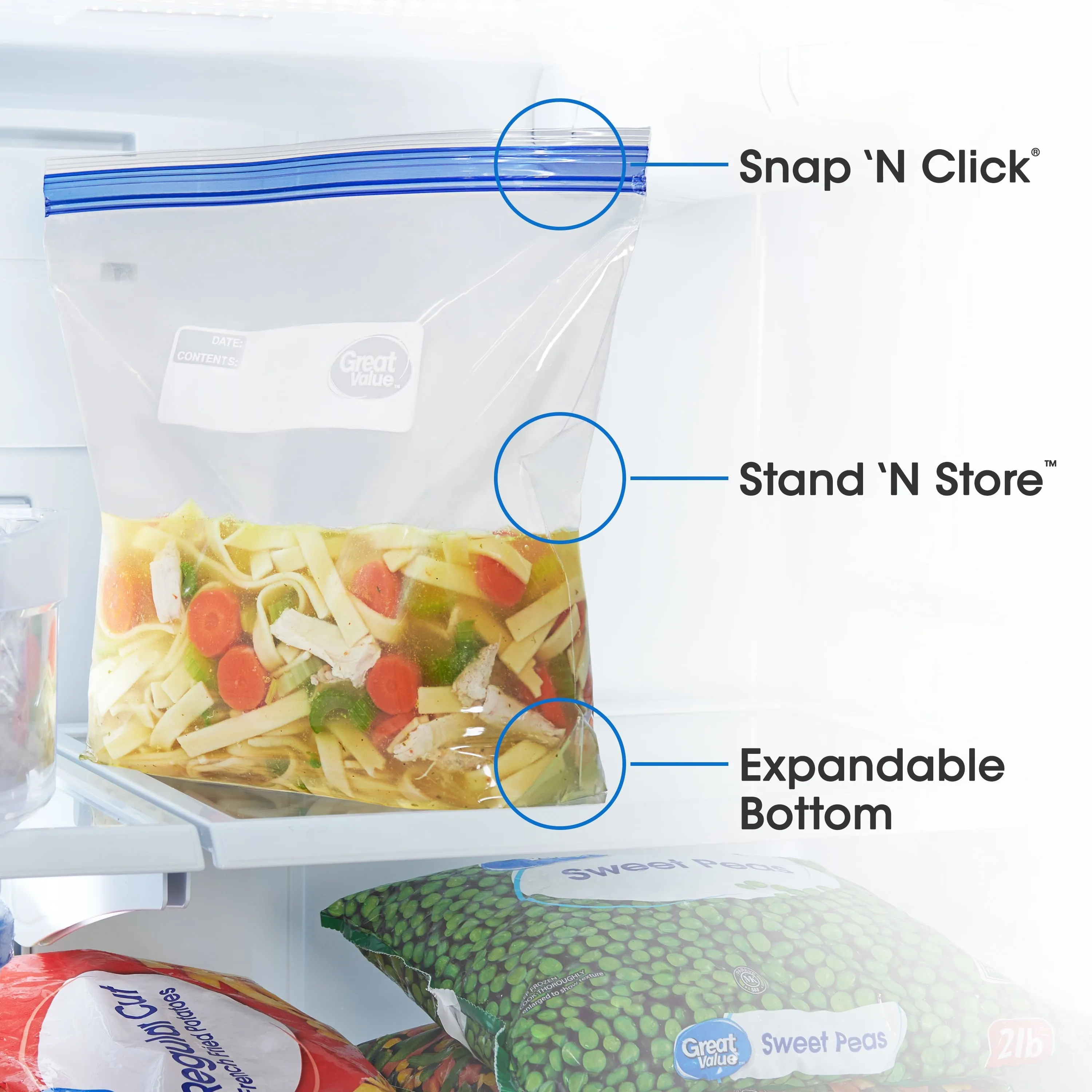 Great Value Freezer Guard Double Zipper Freezer Bags, Gallon, 20 Count
