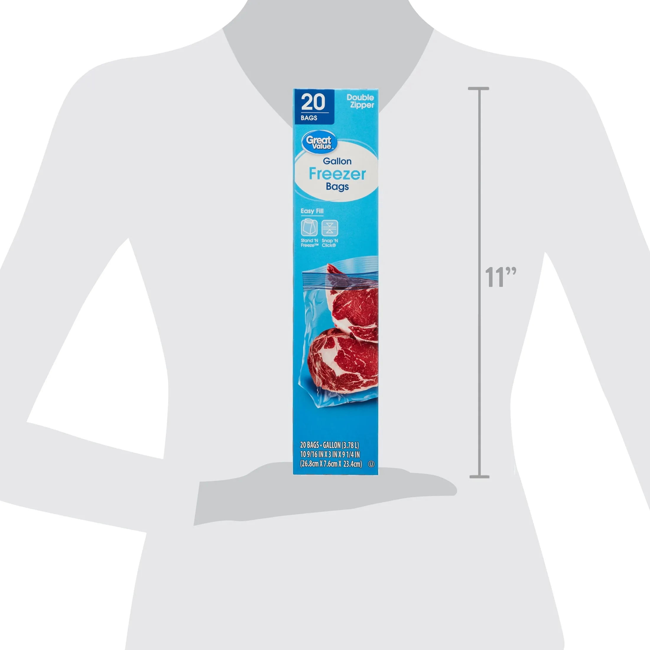 Great Value Freezer Guard Double Zipper Freezer Bags, Gallon, 20 Count