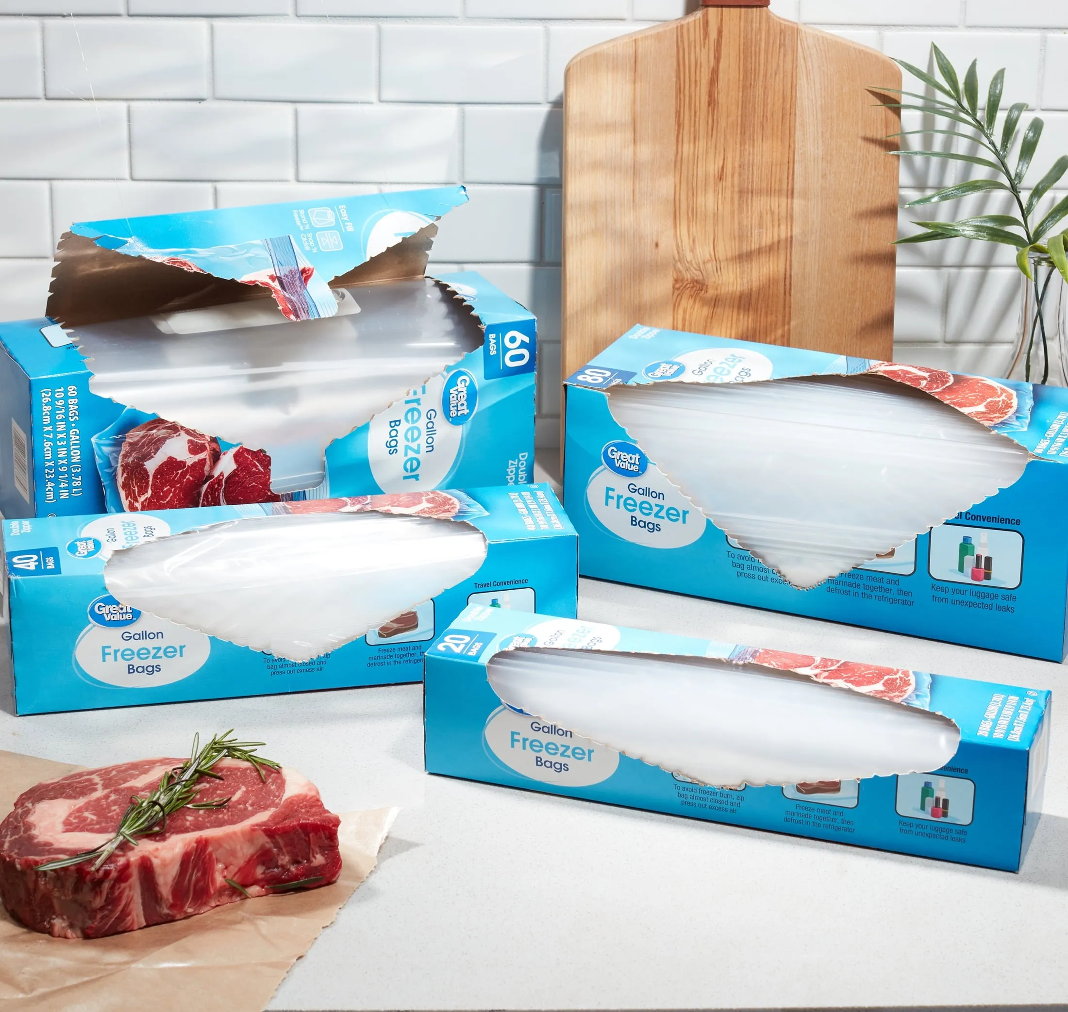 Great Value Freezer Guard Double Zipper Freezer Bags, Gallon, 20 Count