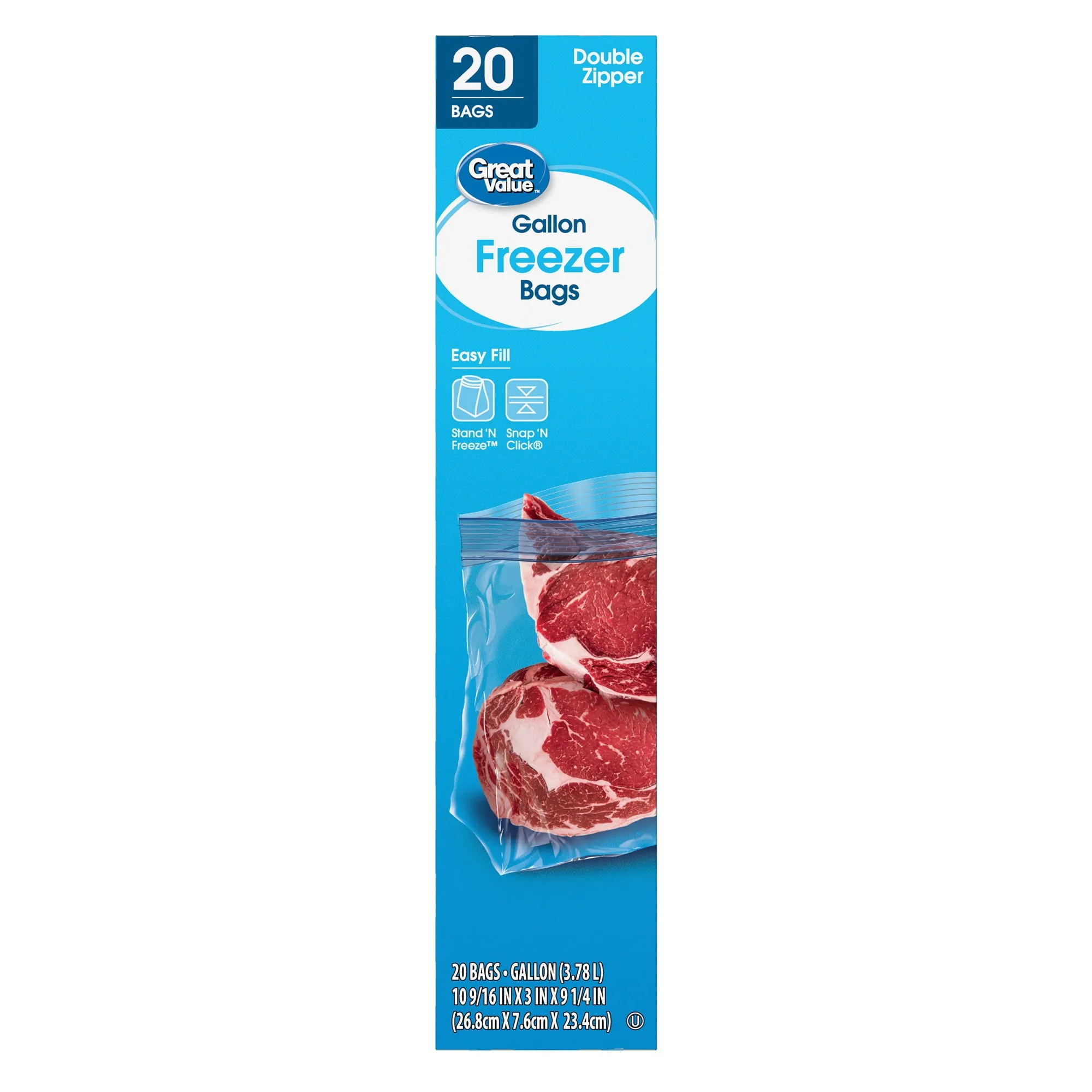 Great Value Freezer Guard Double Zipper Freezer Bags, Gallon, 20 Count